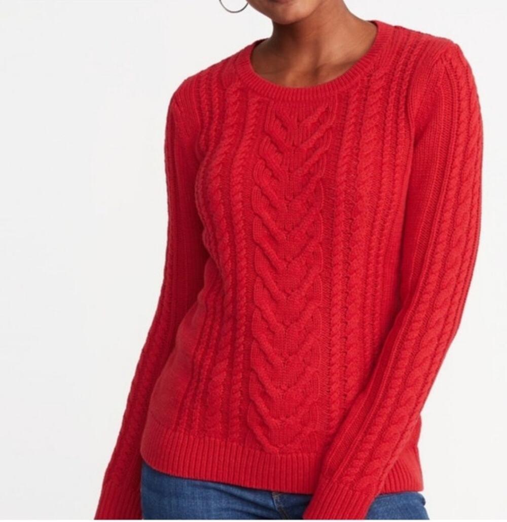 Old Navy Red Cable Knit Sweater Plus Size 1X Long Sleeve Pullover NWT
